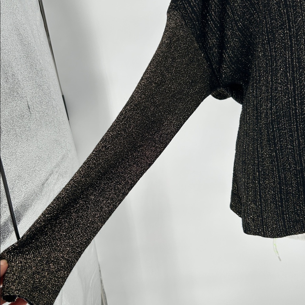 Derek Lam 10 Crosby Cross-Front Metallic Wool-Blend Sweater Black/Gold Size M - Picture 4 of 12